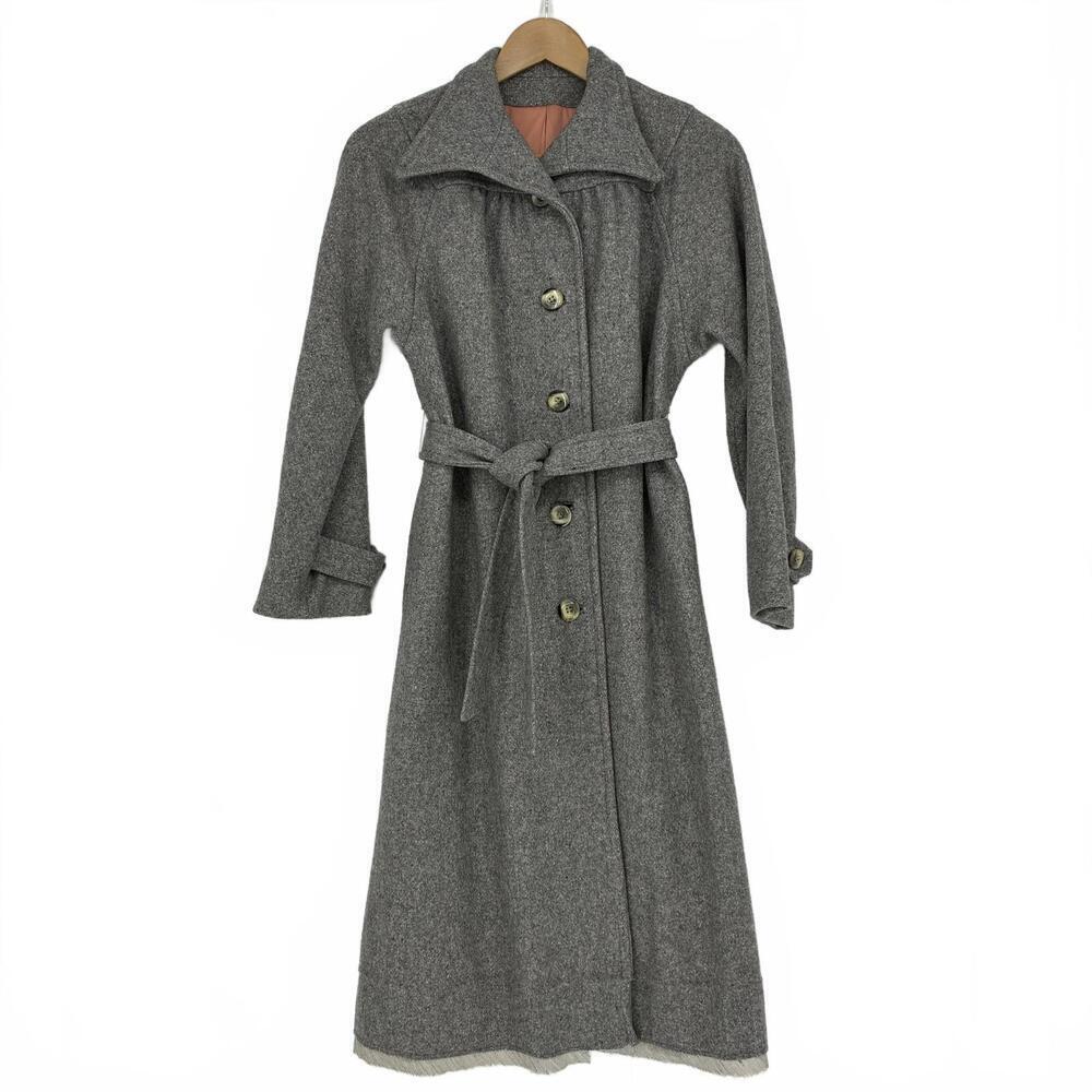 Rare Vintage Youthcraft Gray Wool Long Button Front Coat with Belt, Medium